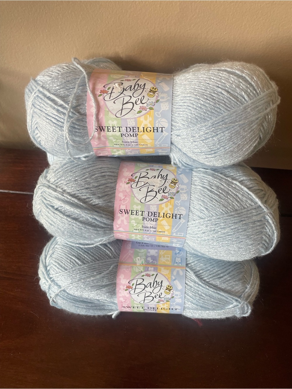 Lot 6 skeins Baby Bee Sweet Delight Pomp Yarn Bare Blue acrylic polyamide NEW